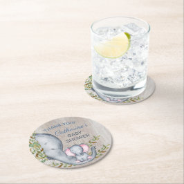 ジャングルサファリエレファントベビージャーシャワーありがとう ラウンドペーパーコースター