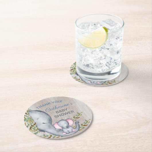 ジャングルサファリエレファントベビージャーシャワーありがとう ラウンドペーパーコースター (インサイチュ)
