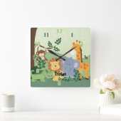 ジャングルサファリカスタマイズ可能な四角い時計 スクエア壁時計 (ホーム)