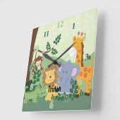 ジャングルサファリカスタマイズ可能な四角い時計 スクエア壁時計 (傾斜)