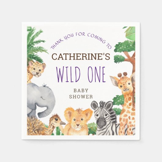 ジャングルサファリカラフルアニマルベビーシャワー スタンダードカクテルナプキン (正面)