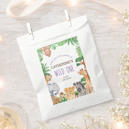 ジャングルサファリカラフルアニマルベビーシャワー フェイバーバッグ (クリップ留めされた状態)