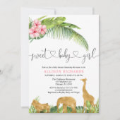 ジャングルサファリガールピンクのハイビスカス離れのパーム 招待状 (正面)