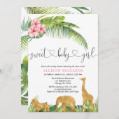 ジャングルサファリガールピンクのハイビスカス離れのパーム 招待状 (正面/裏面)