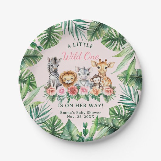 ジャングルサファリガールベビーシャワー紙プレート – ピンク ペーパープレート (正面)