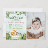 ジャングルサファリガールワイルドワン誕生日の写真 招待状 (正面)