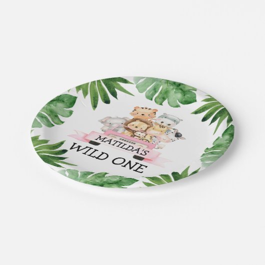 ジャングルサファリガールワイルドワン誕生日紙プレート ペーパープレート (アングル)