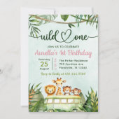 ジャングルサファリガールワイルドワン誕生日 招待状 (正面)