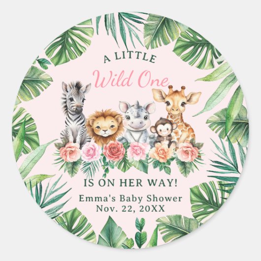ジャングルサファリガール赤ちゃんシャワー好きシール ラウンドシール (正面)