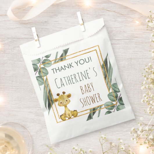 ジャングルサファリキリン赤ちゃんシャワーありがとう フェイバーバッグ (クリップ留めされた状態)
