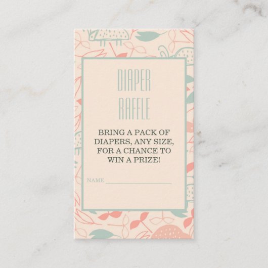 ジャングルサファリキリン赤ちゃんシャワーおむつラッフル エンクロージャーカード (正面)