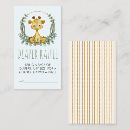 ジャングルサファリキリン赤ちゃんシャワーおむつラッフル エンクロージャーカード (正面/裏面)