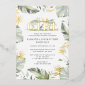 ジャングルサファリキレーフガールズベビーシャワー金ゴールド 箔招待状 (正面)
