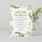 ジャングルサファリキレーフガールズベビーシャワー金ゴールド 箔招待状 (立ち正面)