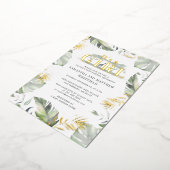 ジャングルサファリキレーフガールズベビーシャワー金ゴールド 箔招待状 (回転した状態)