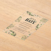 ジャングルサファリキレーフパームズ葉ベビーシャワー アクリル招待状 (レイダウン)