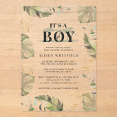 ジャングルサファリキレーフパームズ葉ベビーシャワー アクリル招待状 (正面)