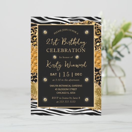 ジャングルサファリグリッターアゲート21歳の誕生日 招待状 (スタンド正面)
