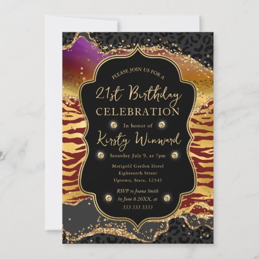 ジャングルサファリグリッターアゲート21歳の誕生日 招待状 (正面)