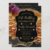 ジャングルサファリグリッターアゲート21歳の誕生日 招待状 (正面/裏面)