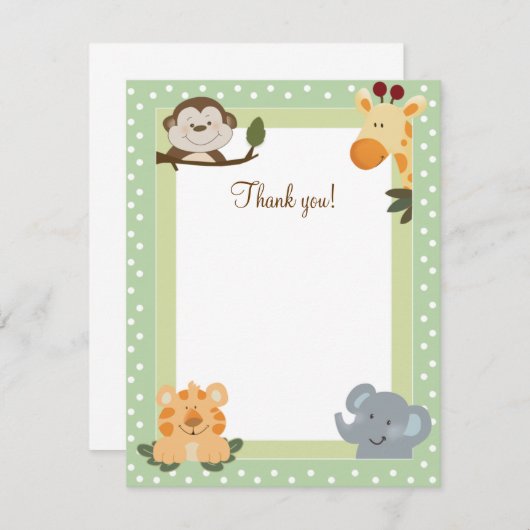 ジャングルサファリグリーンフラットサンキューカード ノートカード (正面/裏面)