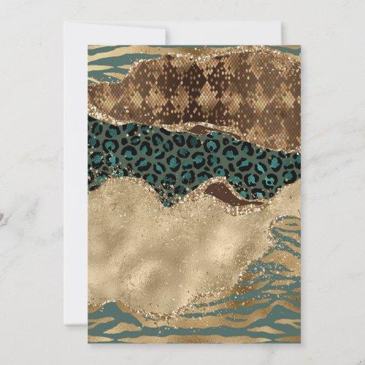 ジャングルサファリグリーンベージュグリッターアゲ結婚ートズ 招待状 (裏面)