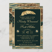 ジャングルサファリグリーンベージュグリッターアゲ結婚ートズ 招待状 (正面/裏面)