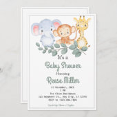 ジャングルサファリグリーンリーベビーシャワーパーティー 招待状 (正面/裏面)