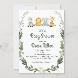 ジャングルサファリグリーンリーベビーシャワーパーティー 招待状