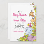 ジャングルサファリグリーンリーベビーシャワーパーティー 招待状 (正面/裏面)