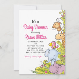 ジャングルサファリグリーンリーベビーシャワーパーティー 招待状