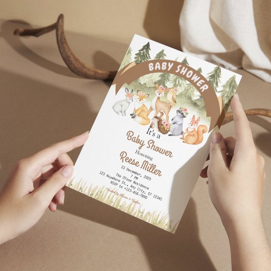 ジャングルサファリグリーンリーベビーシャワーパーティー 招待状