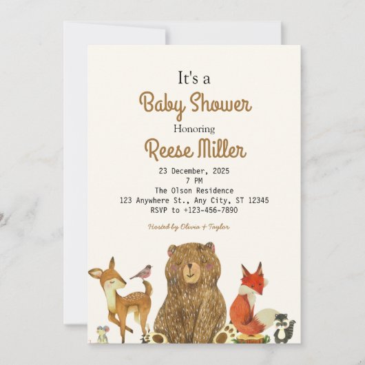 ジャングルサファリグリーンリーベビーシャワーパーティー 招待状 (正面)