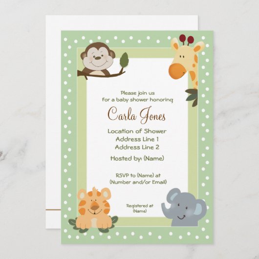 ジャングルサファリグリーン5 x 7ベビーシャワー招待状 招待状 (正面/裏面)