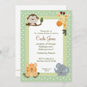 ジャングルサファリグリーン5x7ベビーシャワー招待状 招待状 (正面/裏面)