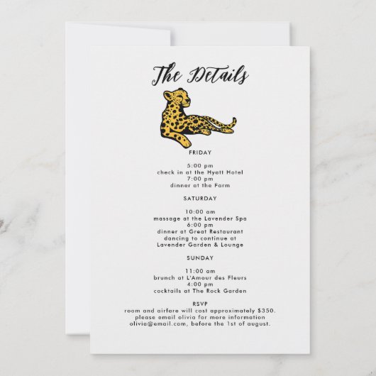 ジャングルサファリチータバチェロレッテ日程 招待状 (裏面)