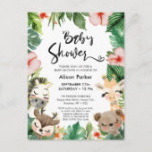 ジャングルサファリトロピカルフローラグリーンリーベビーシャワー インビテーションポストカード (正面)