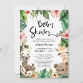 ジャングルサファリトロピカルフローラグリーンリーベビーシャワー 招待状 (正面)