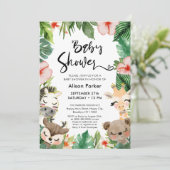 ジャングルサファリトロピカルフローラグリーンリーベビーシャワー 招待状 (スタンド正面)