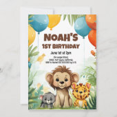 ジャングルサファリバースデーパーティー子供へ招待 招待状 (正面)