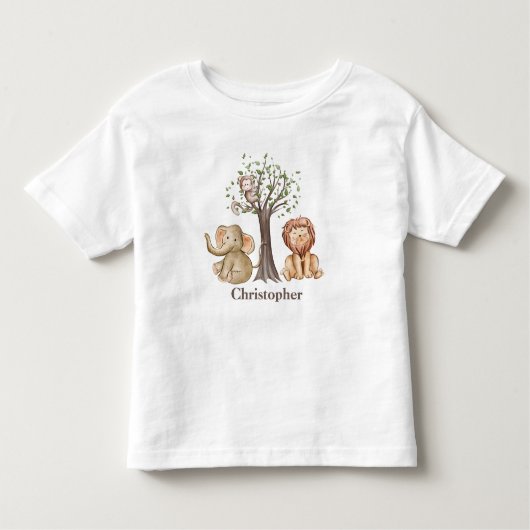 ジャングルサファリパーソナライズされたアニマルライオン猿 トドラーTシャツ (正面)