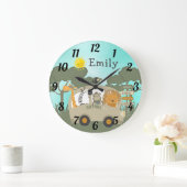 ジャングルサファリパーソナライズされたベビーアニマルズ子供部屋 ラージ壁時計 (ホーム)