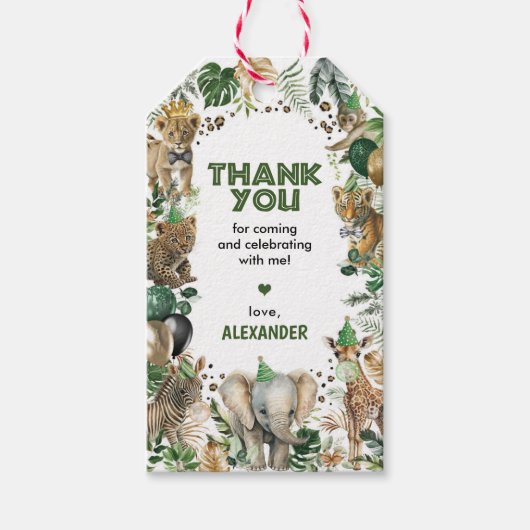 ジャングルサファリパーティーアニマルズボーイ誕生日ありがとう ギフトタグ (正面)