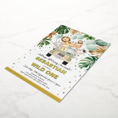 ジャングルサファリパーティーアニマルワイルドワン誕生日 箔招待状 (回転した状態)