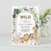 ジャングルサファリパーティー動物ワイルドワン1歳の誕生日 招待状 (スタンド正面)