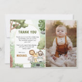 ジャングルサファリパーティー動物誕生日写真 サンキューカード (正面)