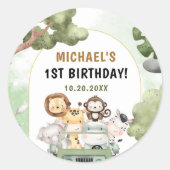 ジャングルサファリパーティー動物1日 ラウンドシール (正面)