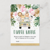 ジャングルサファリピンク風船ベビーガールおむつラッフル エンクロージャーカード (正面)