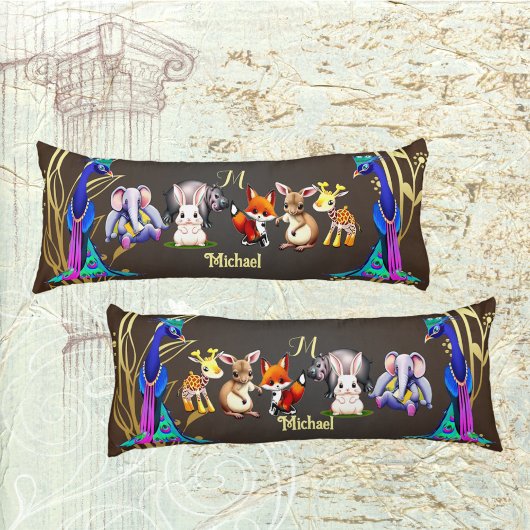 ジャングルサファリピーコックエレファントハレノモノグラム ボディピロー