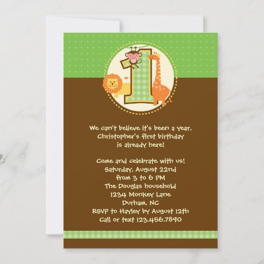 ジャングルサファリファースト誕生日招待状 招待状 (正面)